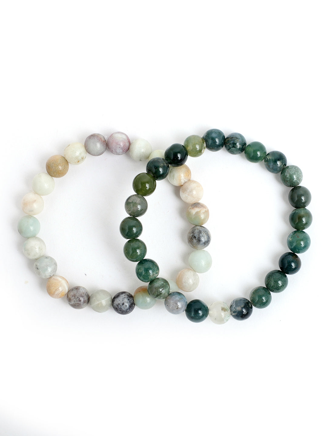 Combo Of Amazonite And Mos Agate Semi Precious Stone Bracelet
