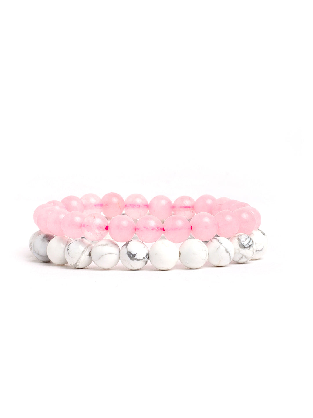 Combo Of Howlite And Rose Quartz Semi Precious Stone Bracelet