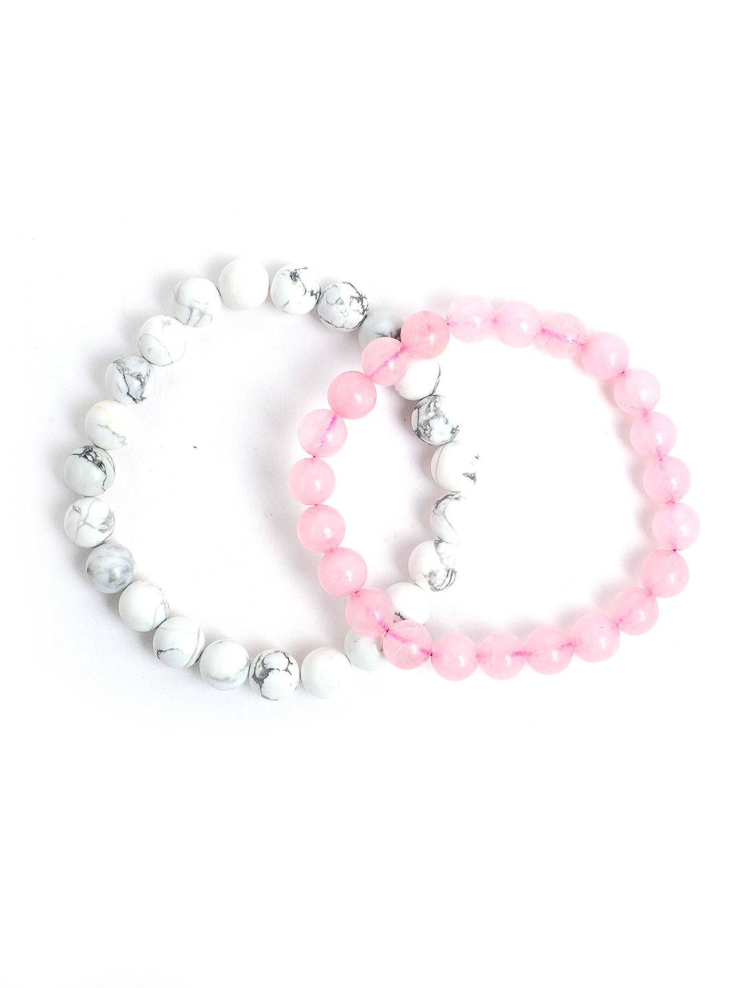 Combo Of Howlite And Rose Quartz Semi Precious Stone Bracelet