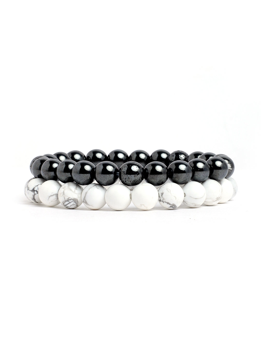 Combo Of Howlite And Hemetite Semi Precious Stone Bracelet