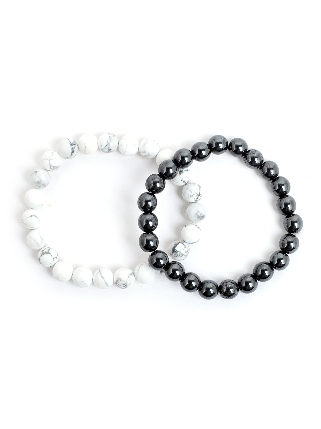 Combo Of Howlite And Hemetite Semi Precious Stone Bracelet