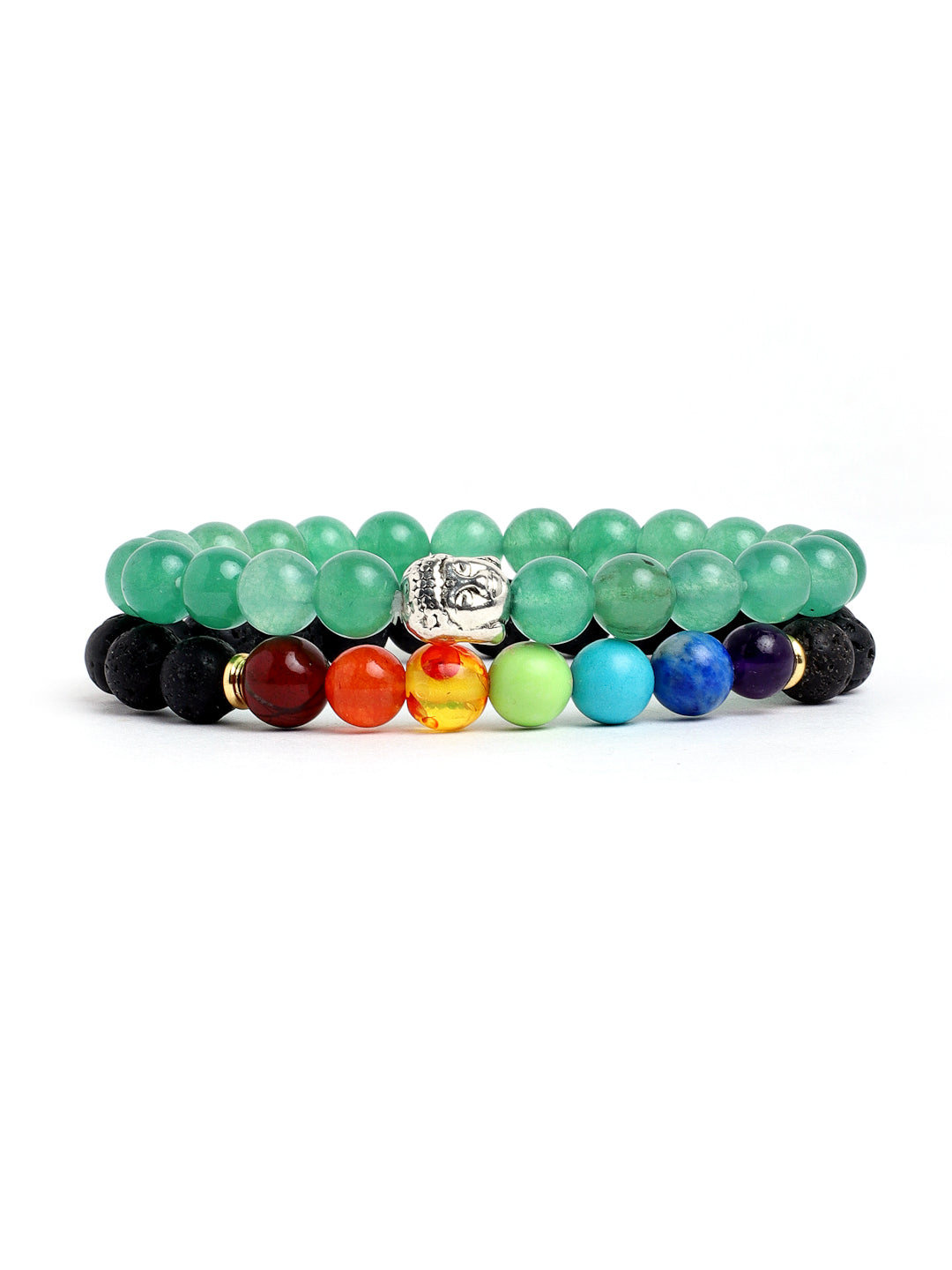 Combo Of Green Aventurine And Lawa Seven Chakra Semi Precious Stone Bracelet
