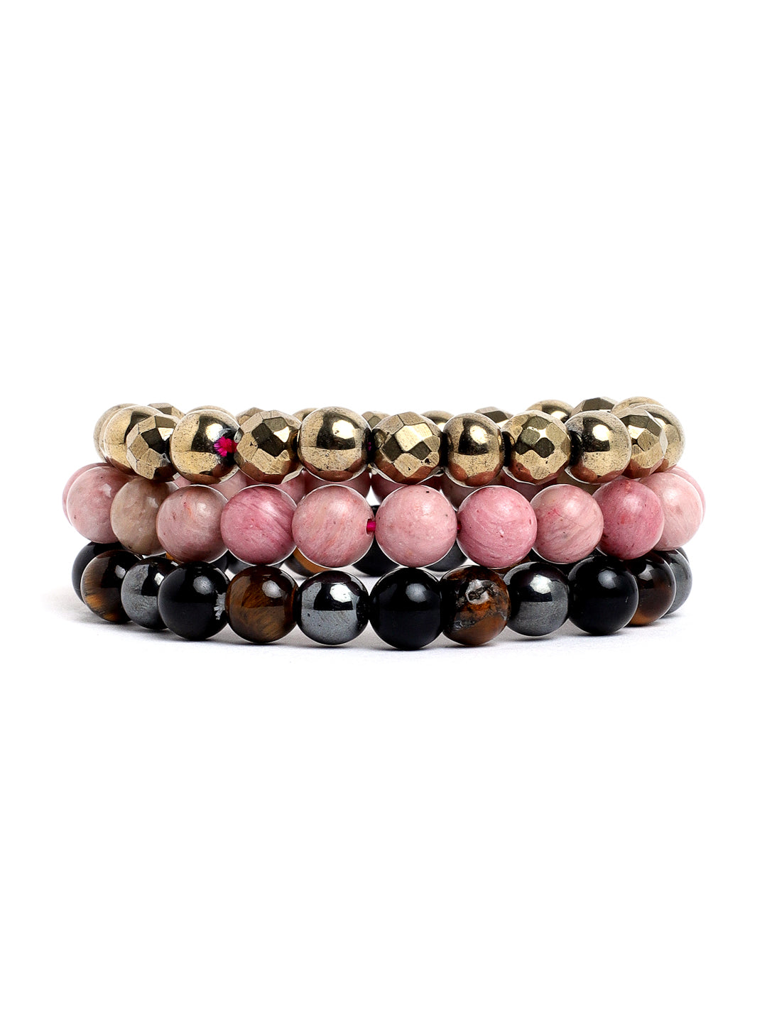 Combo Of Triple Action ,Golden Pyrite  And Rhodochrosite  Semi Precious Stone Bracelet