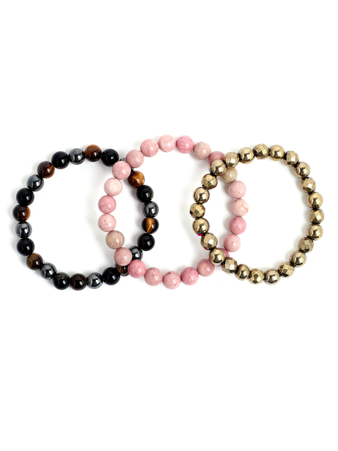 Combo Of Triple Action ,Golden Pyrite  And Rhodochrosite  Semi Precious Stone Bracelet