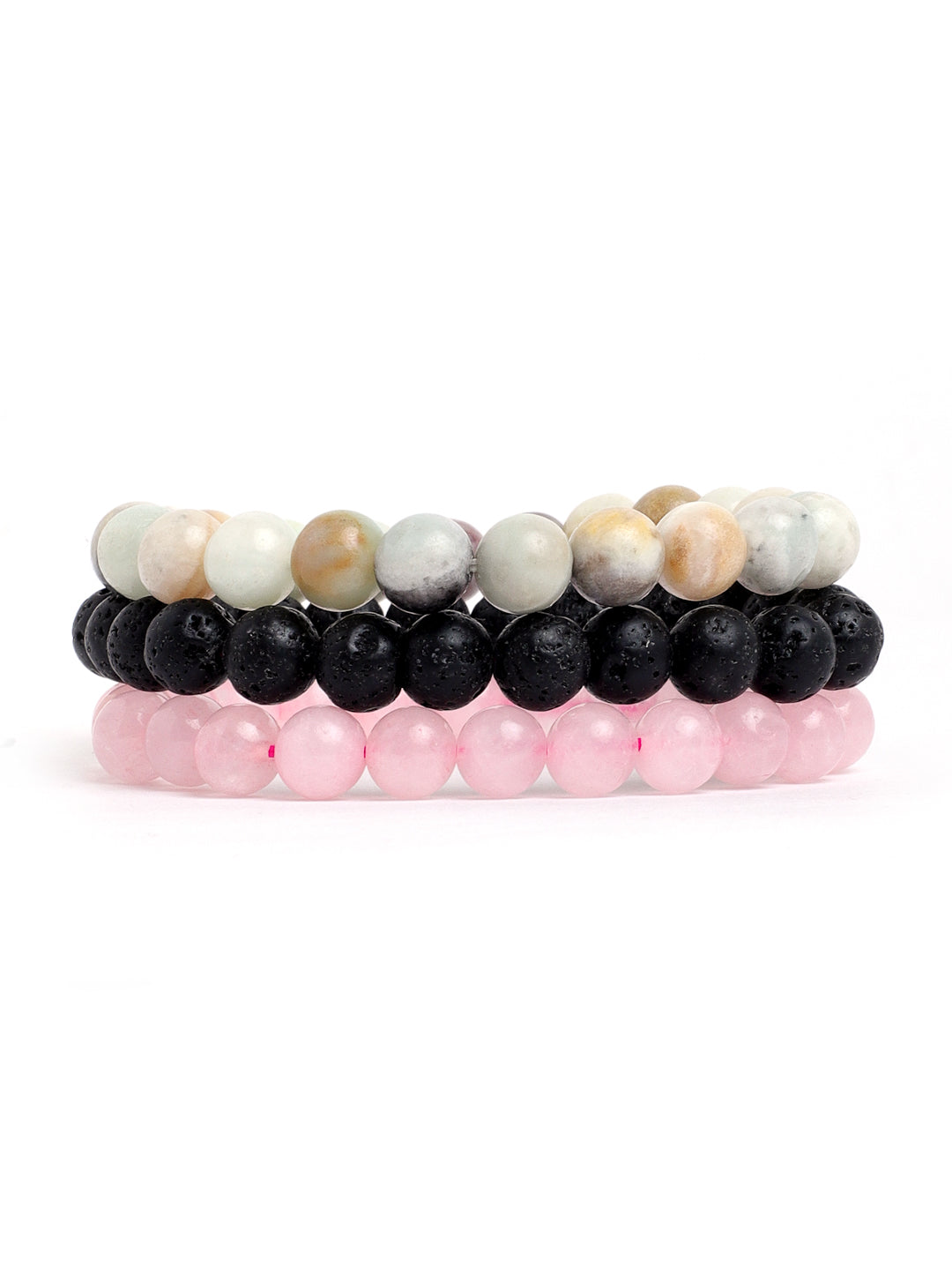 Combo Of Rose Quartz ,Lawa  And Amazonite Semi Precious Stone Bracelet