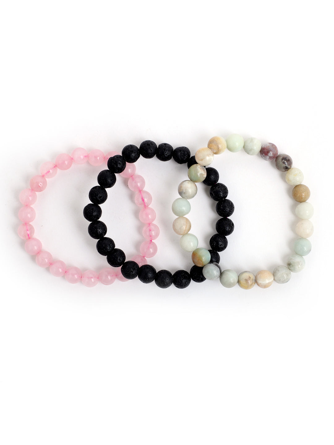 Combo Of Rose Quartz ,Lawa  And Amazonite Semi Precious Stone Bracelet