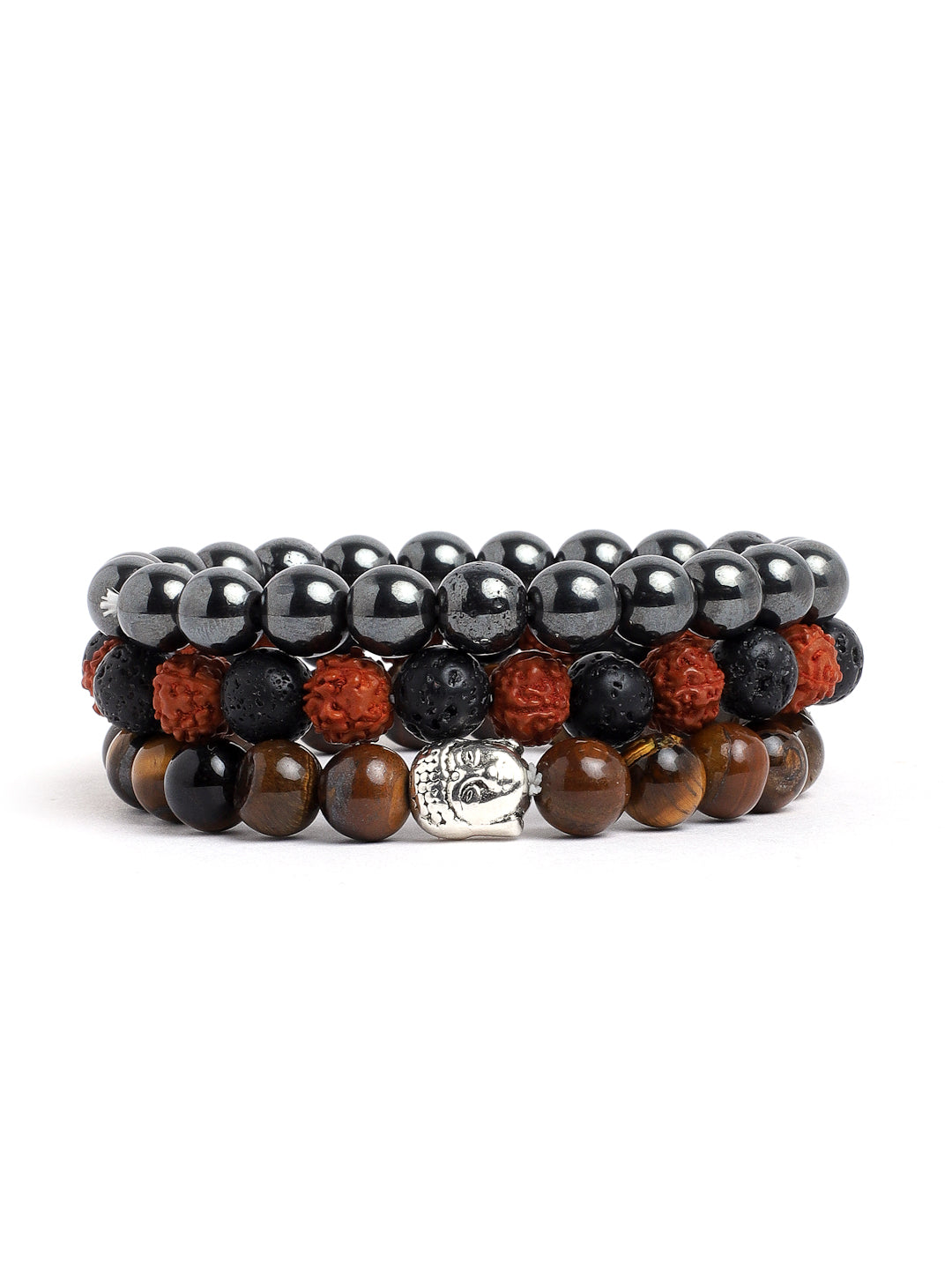 Combo Of Lawa Rudraksh ,Hemetite  And Tiger Eye Semi Precious Stone Bracelet