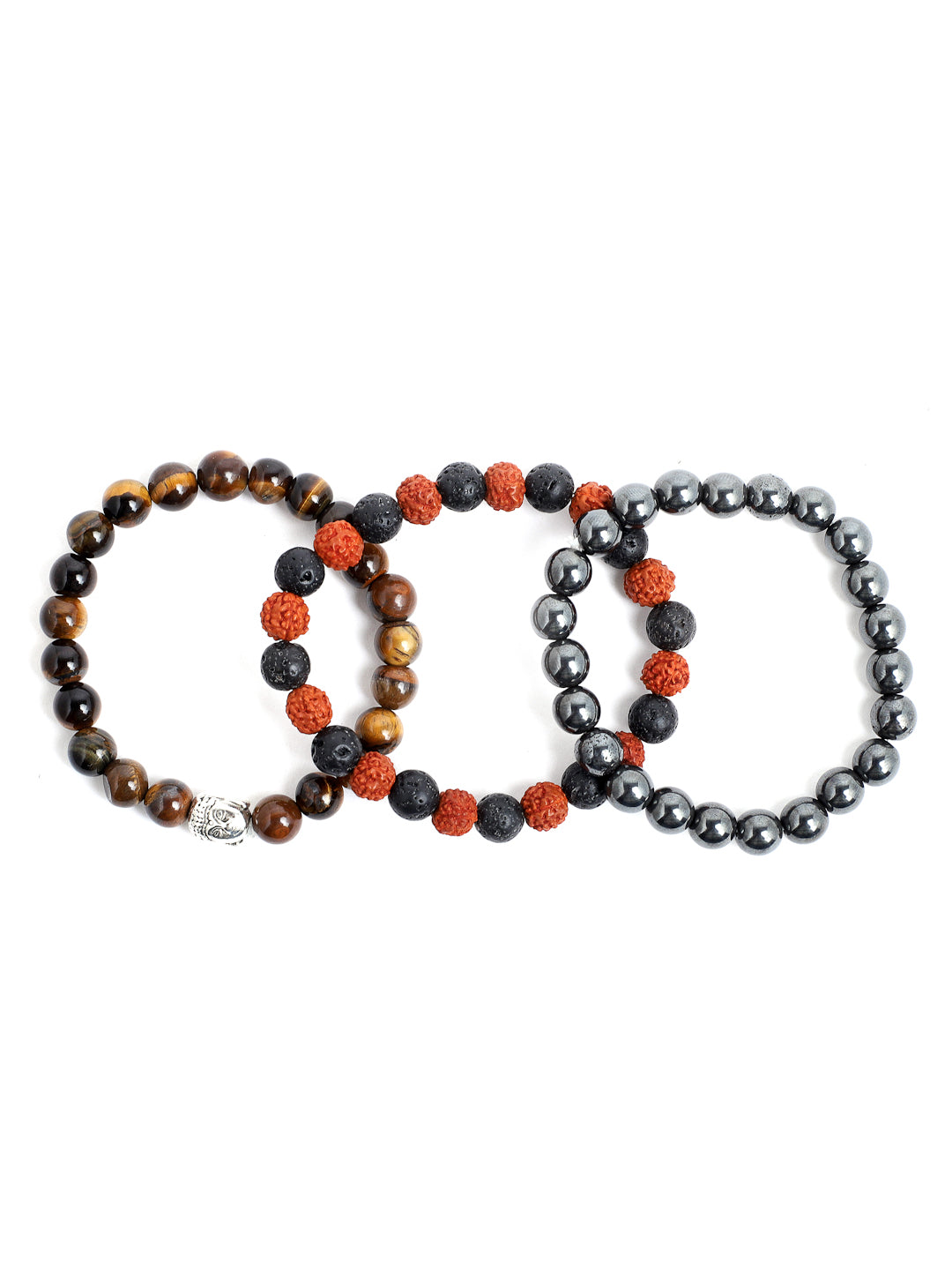 Combo Of Lawa Rudraksh ,Hemetite  And Tiger Eye Semi Precious Stone Bracelet