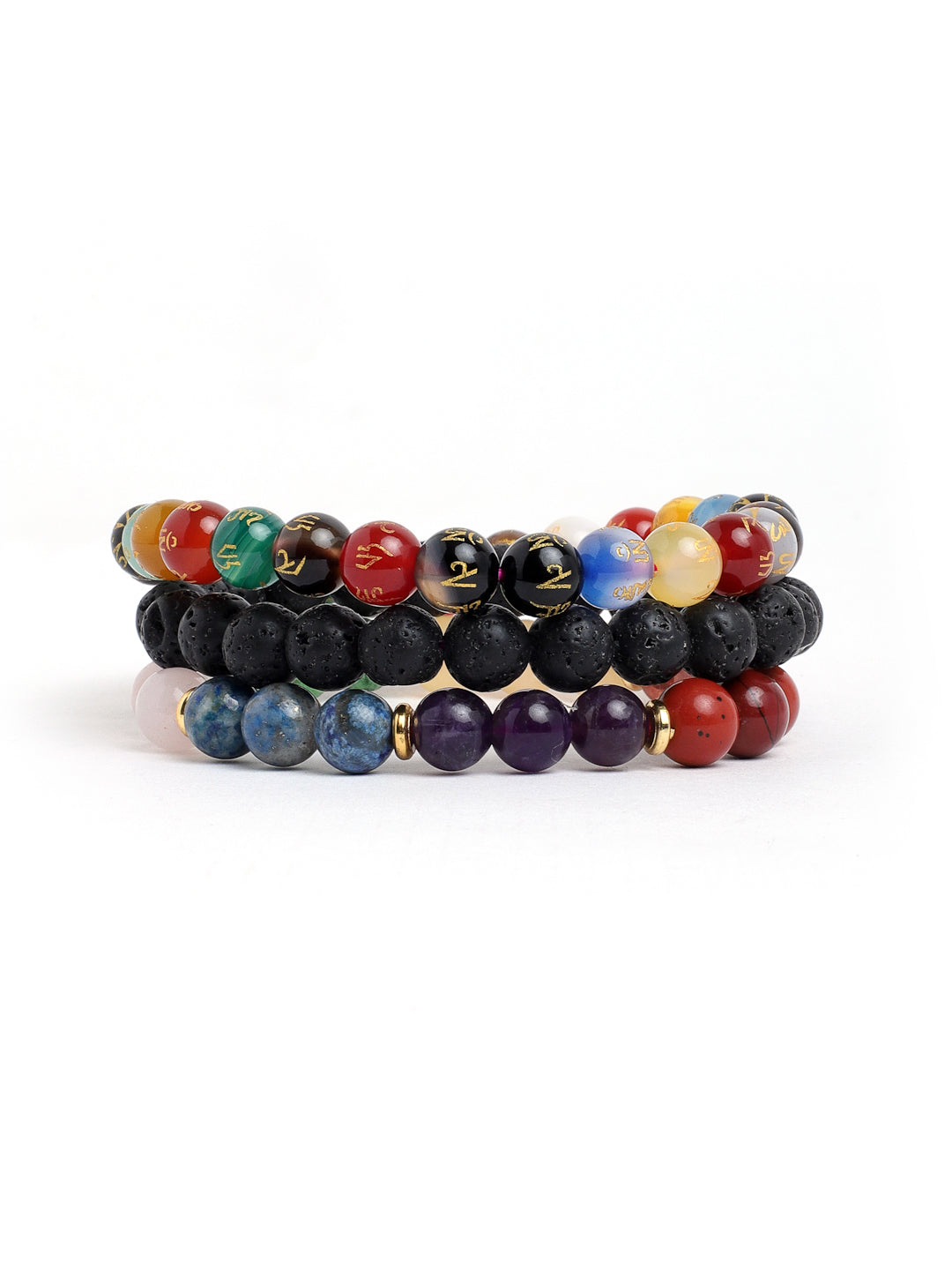 Combo Of Lawa ,Seven Chakra And Om Mani Multi Semi Precious Stone Bracelet