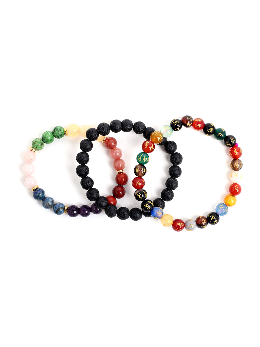 Combo Of Lawa ,Seven Chakra And Om Mani Multi Semi Precious Stone Bracelet