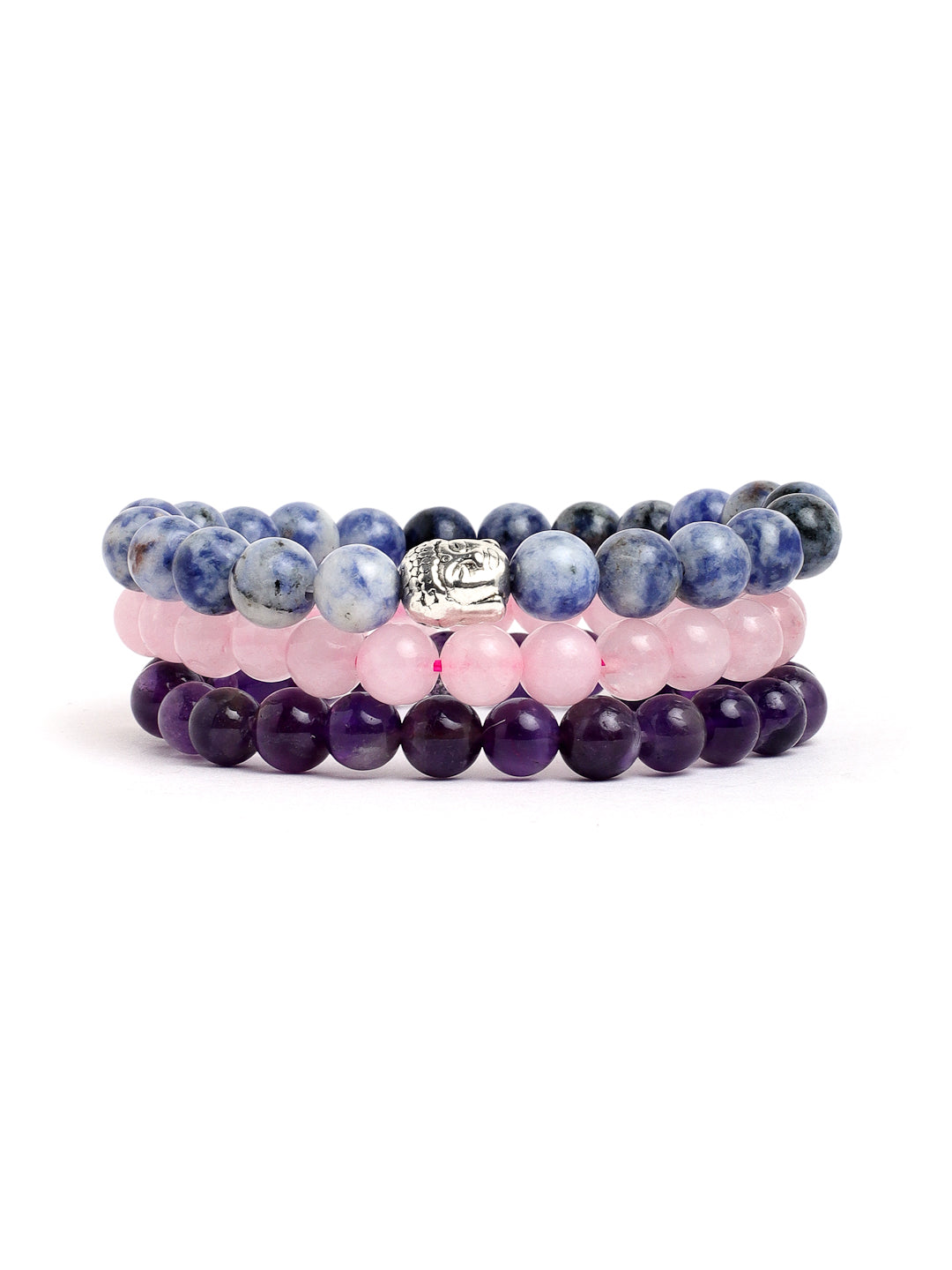 Combo Of Rose Quartz ,Amethyst And Sodolite Semi Precious Stone Bracelet