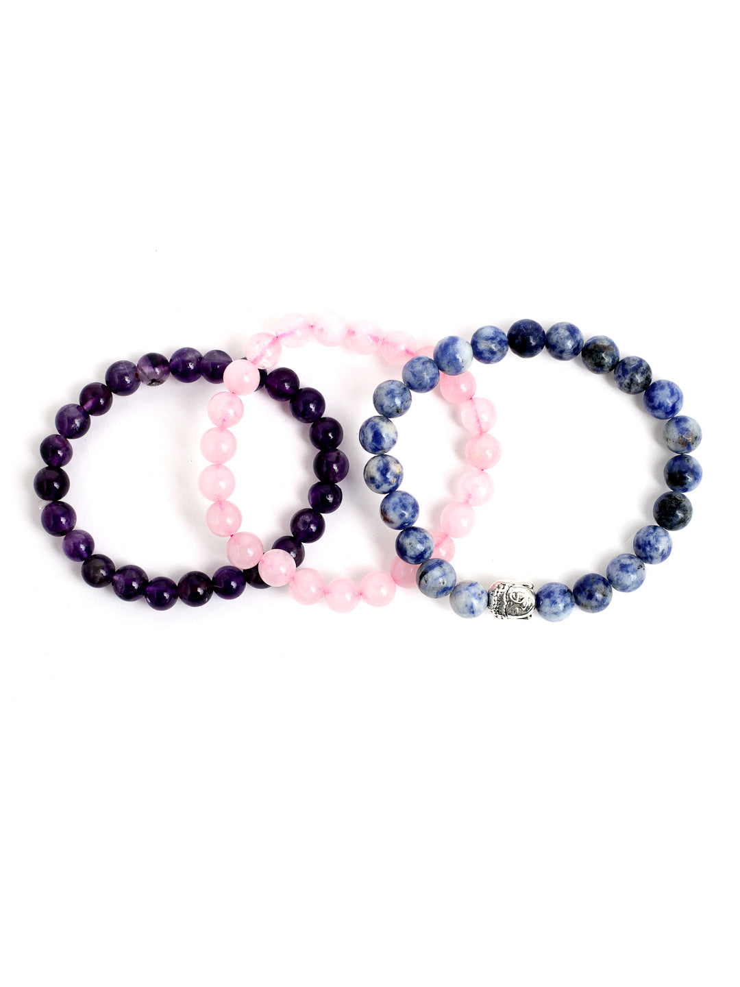 Combo Of Rose Quartz ,Amethyst And Sodolite Semi Precious Stone Bracelet