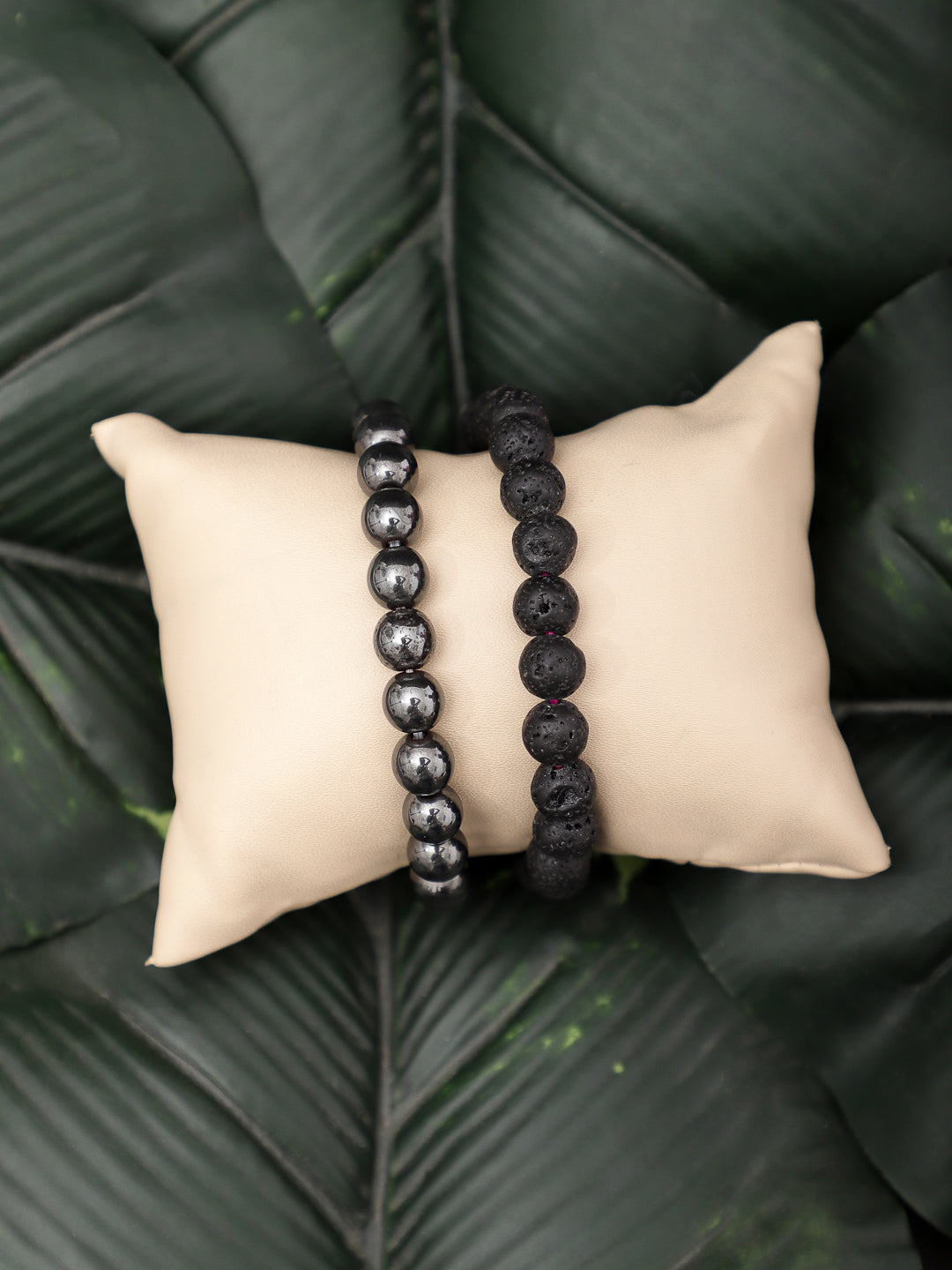 Combo Of Hemetite And Lawa Semi Precious Stone Bracelet