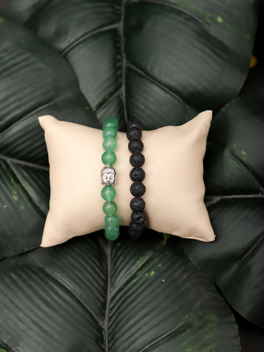 Combo Of Green Aventurine And Lawa  Semi Precious Stone Bracelet