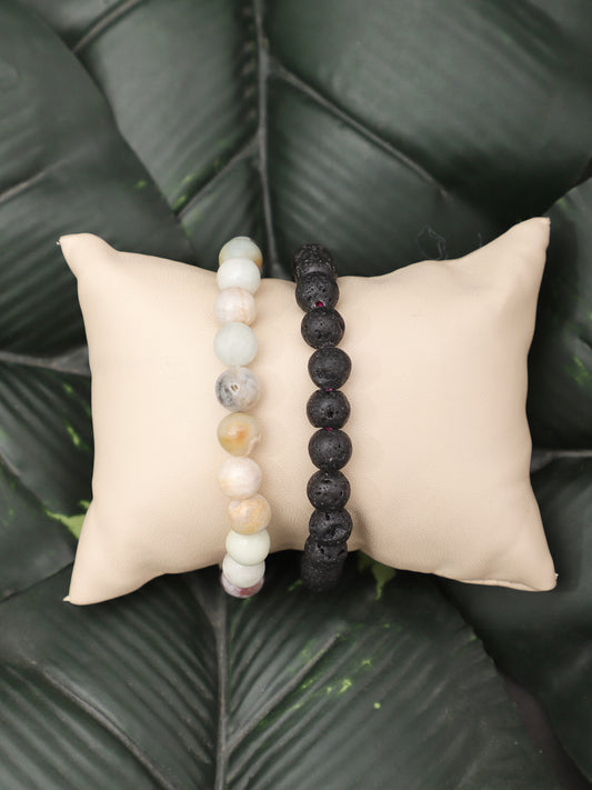 Combo Of Amazonite  And Lawa Semi Precious Stone Bracelet