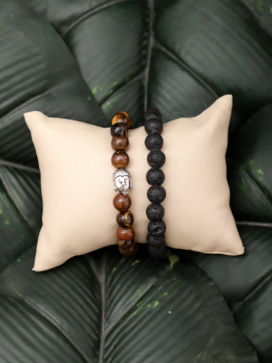 Combo Of Tiger Eye  And Lawa  Semi Precious Stone Bracelet