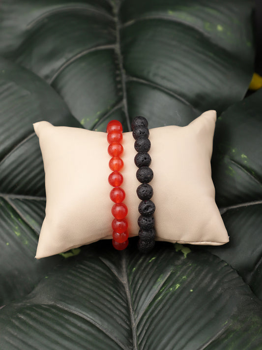 Combo Of Carnelian And Lawa Semi Precious Stone Bracelet