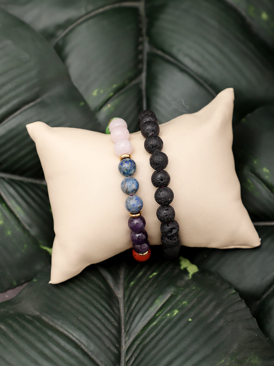 Combo Of Seven Chakra  And Lawa Semi Precious Stone Bracelet