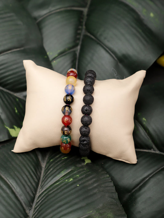 Combo Of Om Mani Multi And Lawa Semi Precious Stone Bracelet