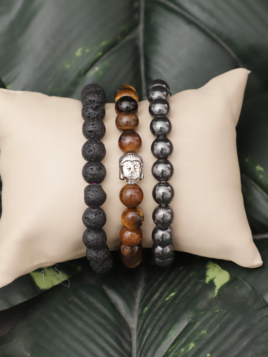 Lawa,Tiger Eye And Hemetite Semi Precious Beaded Bracelet
