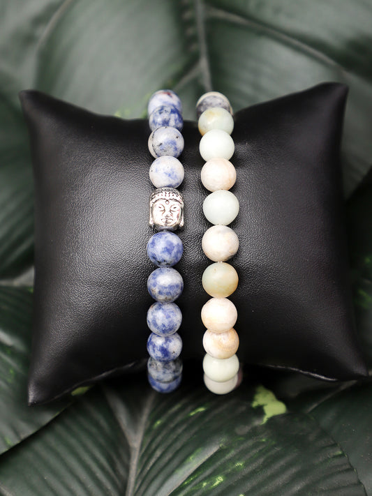 Combo Of Amazonite And Sodolite Semi Precious Stone Bracelet