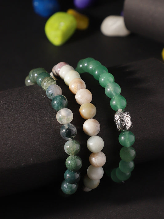 Combo Of Lawa ,Hemetite And Rhodochrosite Semi Precious Stone Bracelet