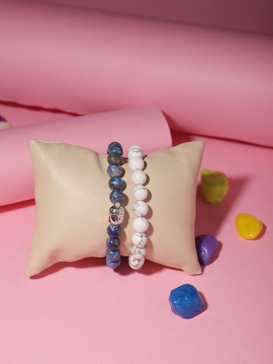 Combo Of Howlite And Sodolite Semi Precious Stone Bracelet