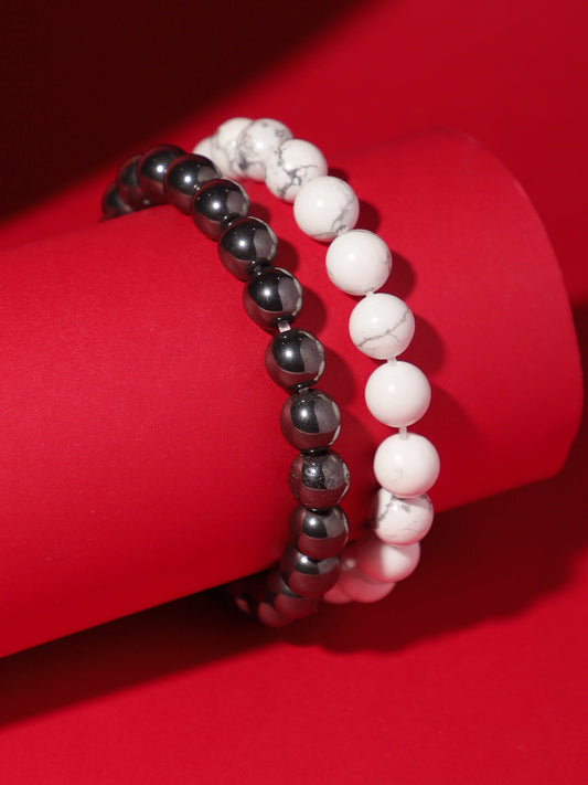 Combo Of Howlite And Hemetite Semi Precious Stone Bracelet
