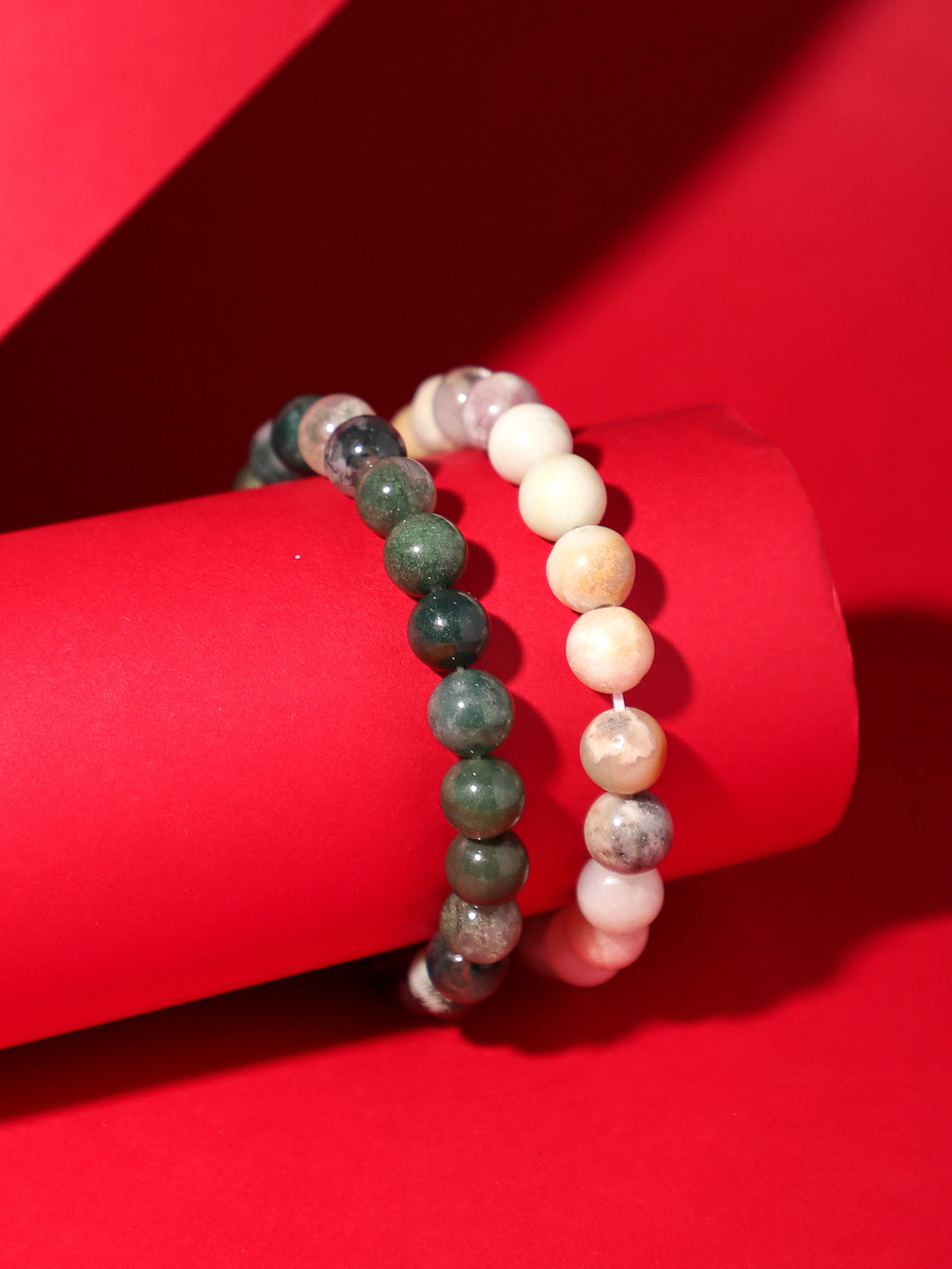 Combo Of Amazonite And Mos Agate Semi Precious Stone Bracelet