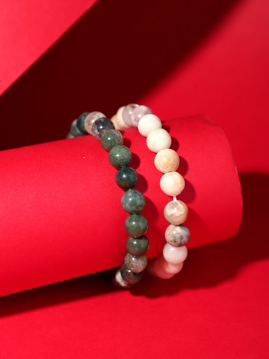 Combo Of Amazonite And Mos Agate Semi Precious Stone Bracelet