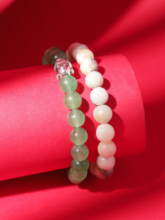 Combo Of Amazonite And Green Aventurine Semi Precious Stone Bracelet