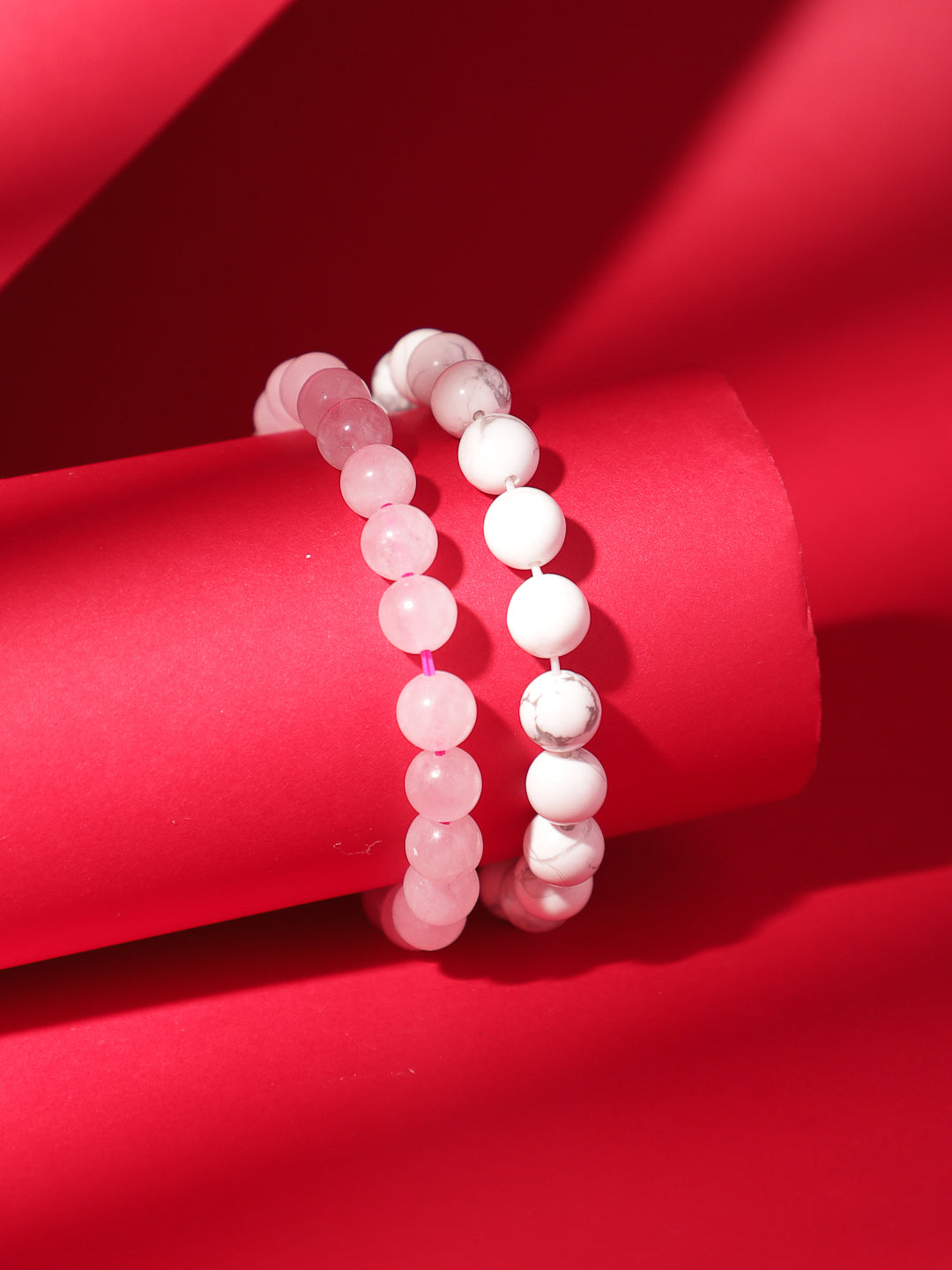 Combo Of Howlite And Rose Quartz Semi Precious Stone Bracelet