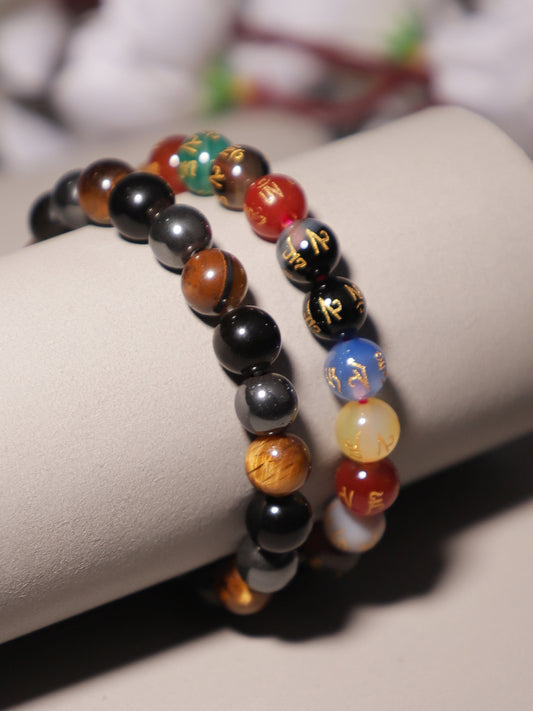 Combo Of Triple Action And Om Mani Multi Semi Precious Stone Bracelet