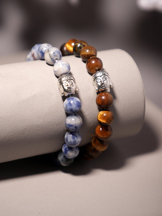 Combo Of Tiger Eye And Sodolite Semi Precious Stone Bracelet