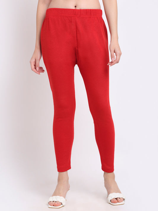 Red Woolen Ankle-Length Legging