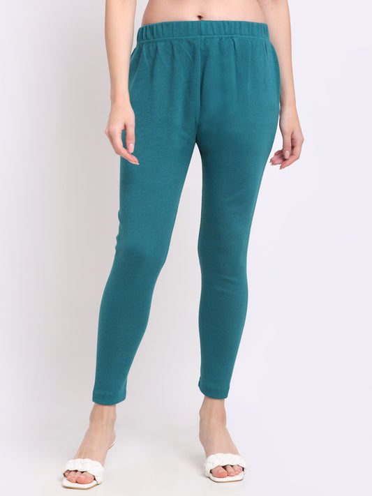 Turquoise Blue Woolen Ankle-Length Legging