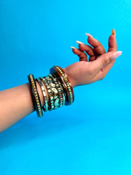 Laare Wooden & Brass Bangles-Set of 7