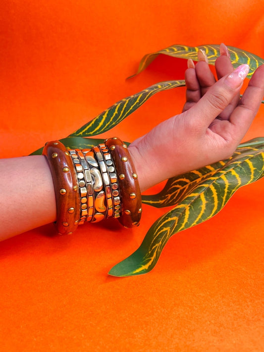 Thumka Wooden & Brass Bangles-Set of 7