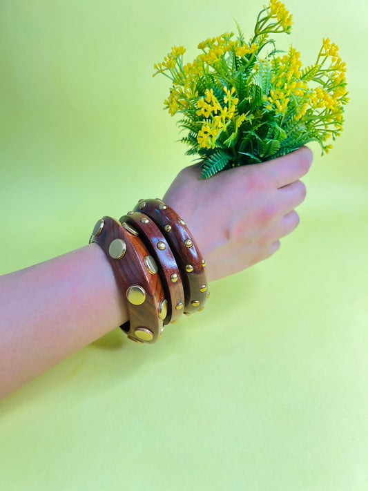Brass & Bark Wooden Bangles-Set of 3