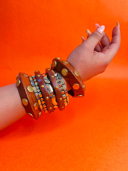 Patola Wooden & Brass Bangles-Set of 9