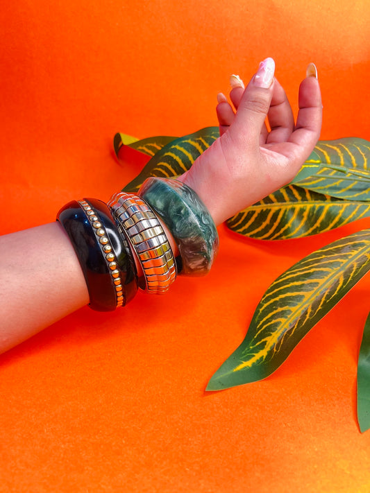 Disco Resin & Brass Bangles-Set of 3