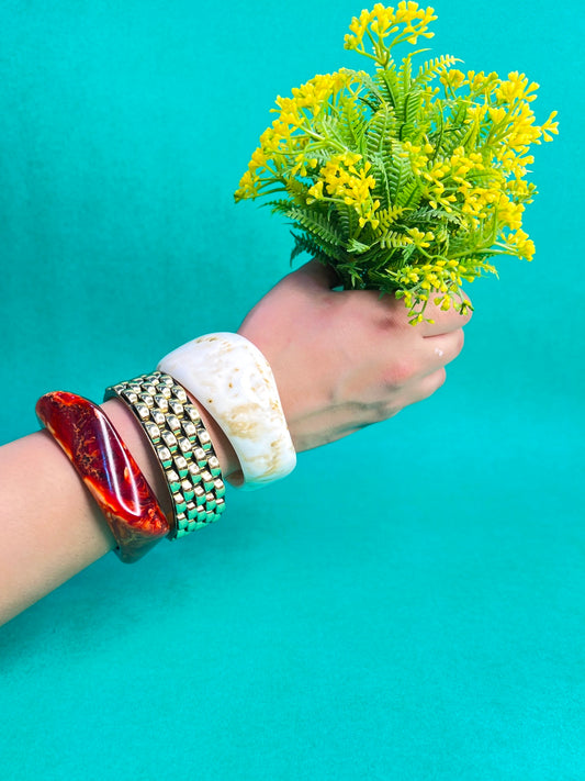Red Velvet Resin & Brass Bangles-Set of 3