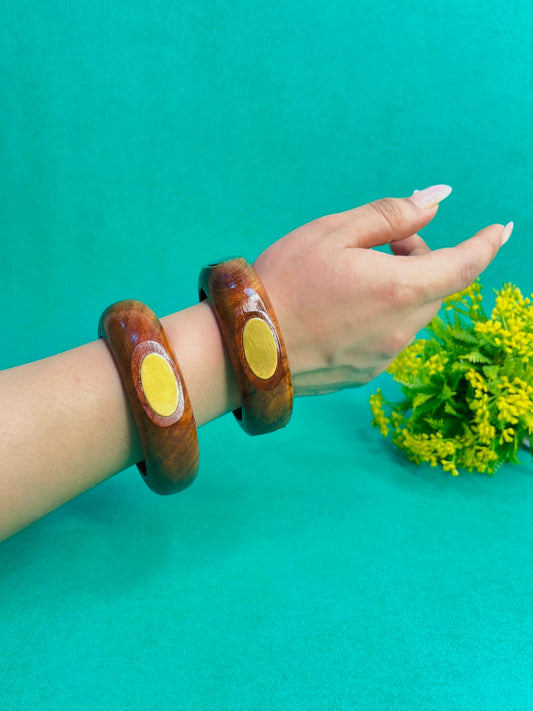 Brown Salt Wooden Bangles-Set of 2