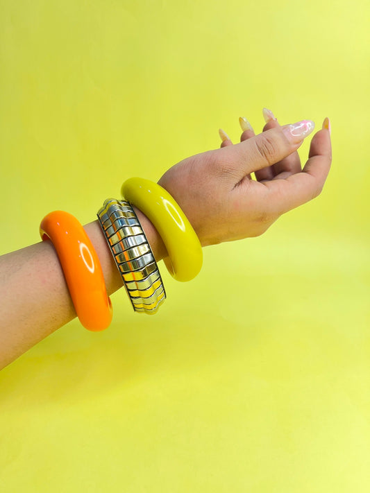 Retro Resin & Brass Bangles-Set of 3