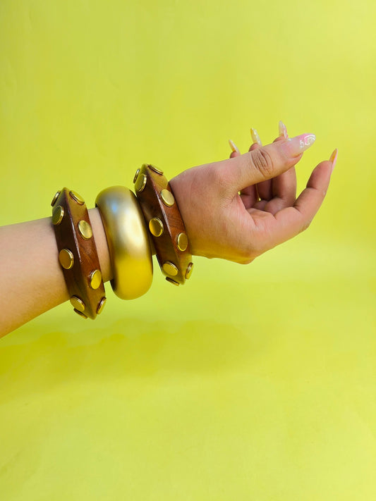 Soniyo Resin, Wooden & Brass Bangles-Set of 3