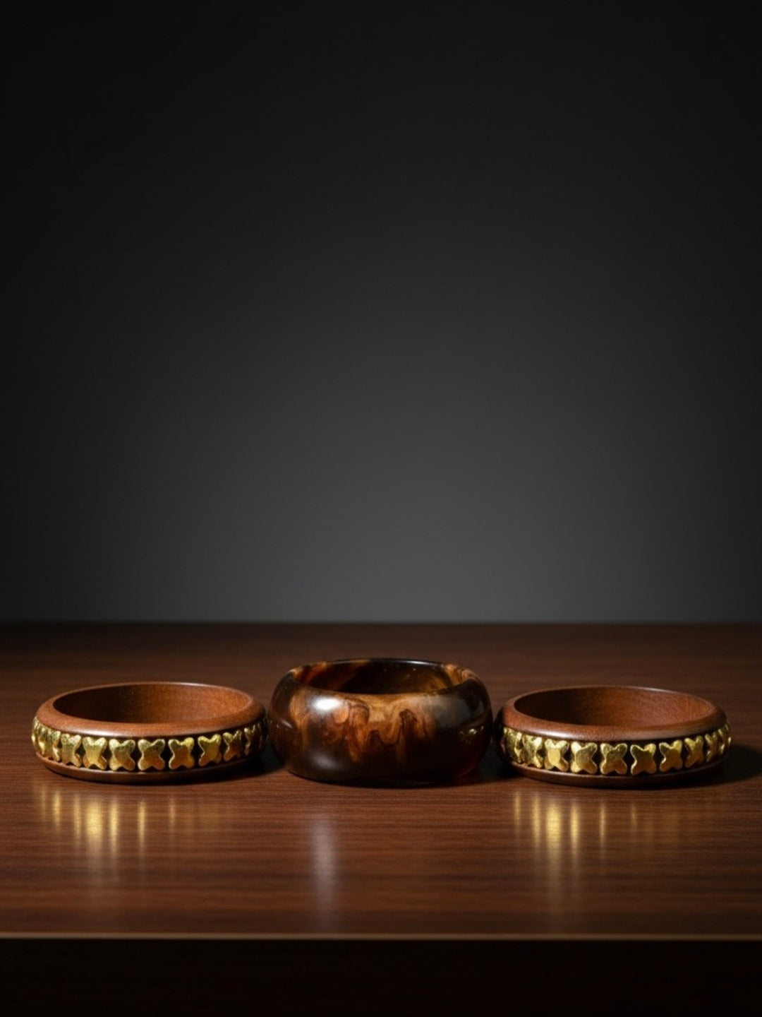 Tuffle Resin,Brass & Wood Bangles-Set of 3