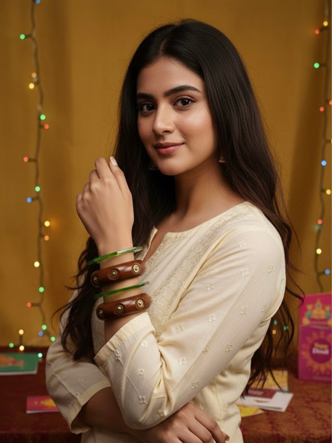 Ira Resin,Brass & Wood Bangles-Set of 4