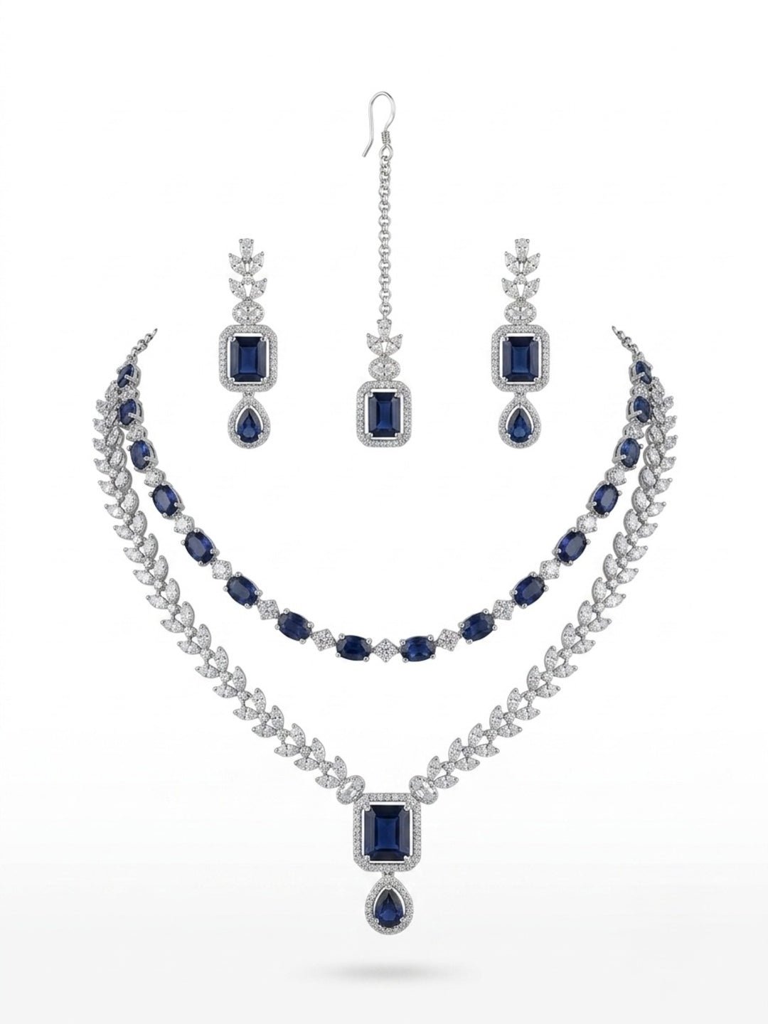 Midnight Elegance Double Layer Jewellery Set with Mangtika