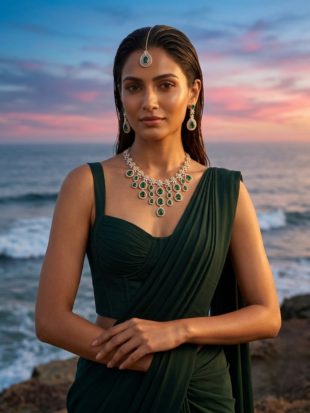 Nora Royals AD Jewellery Set with Mangtika