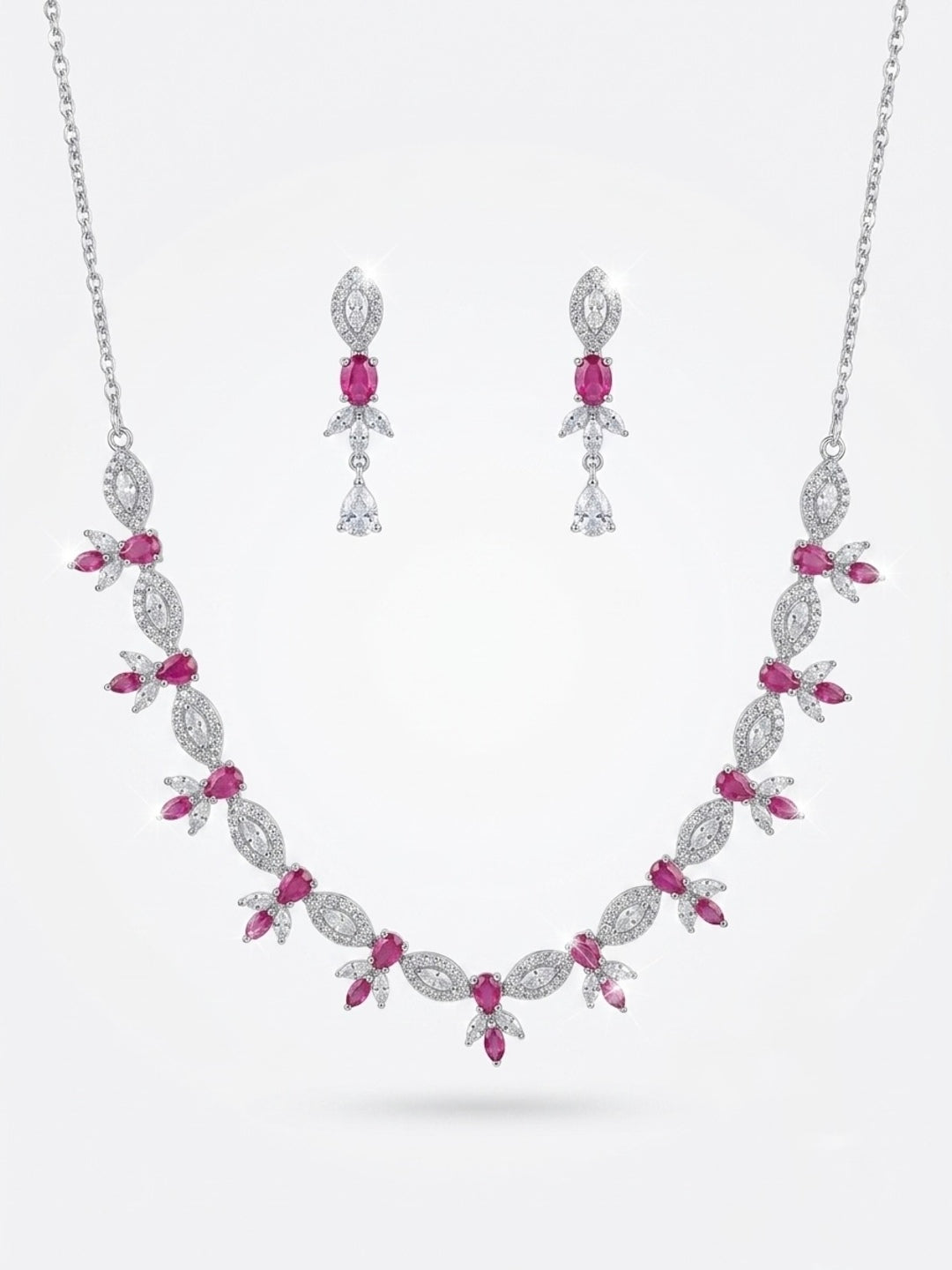 Magenta Blossom AD Jewellery Set